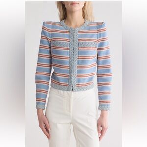 NWT $698 Veronica Beard Arrowe Braided
Trim Jacket, Size VB 6, Blue Multi